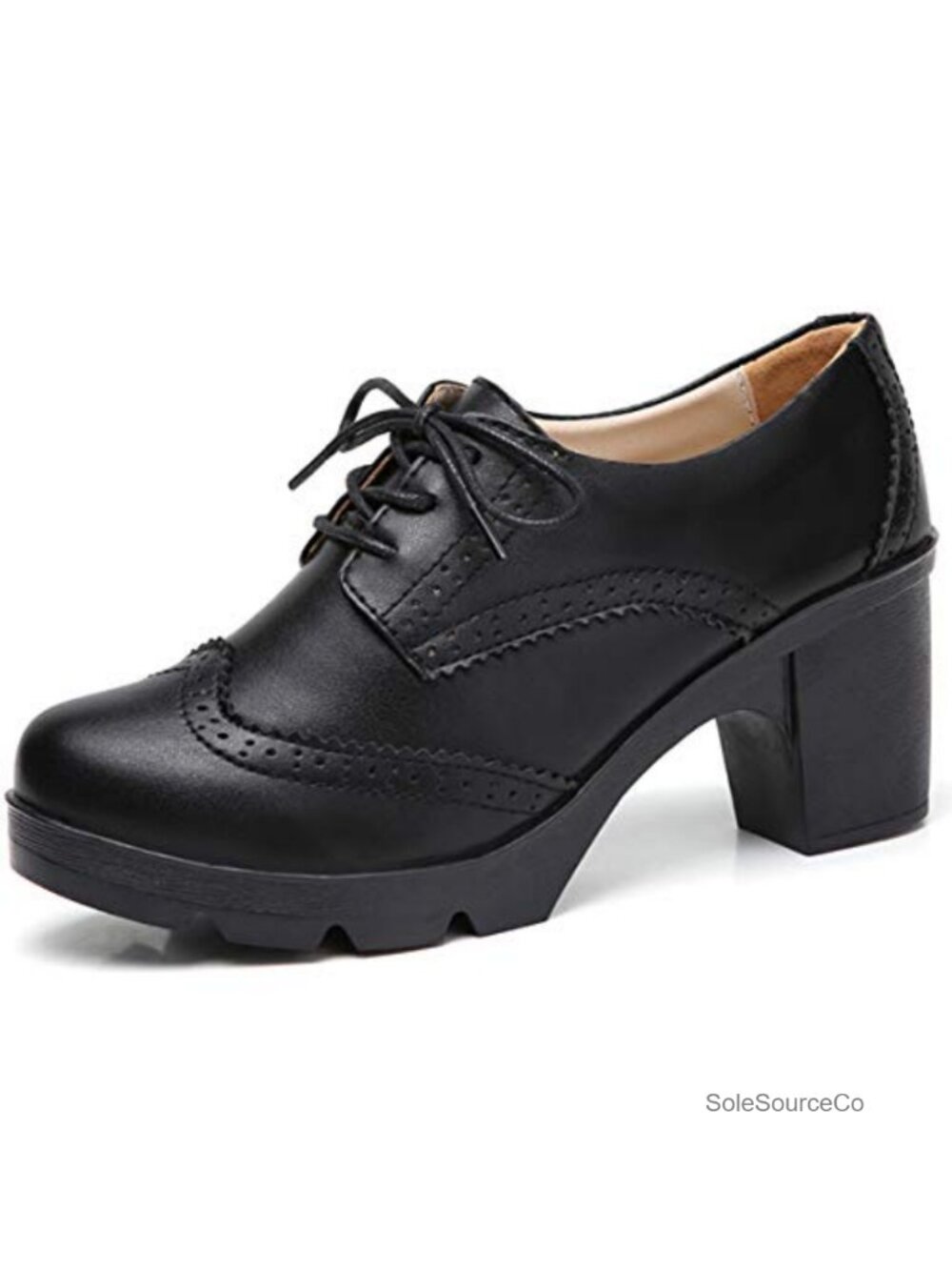 Leather Platform Chunky Heel Lace Up Oxford Dress Pump Shoes